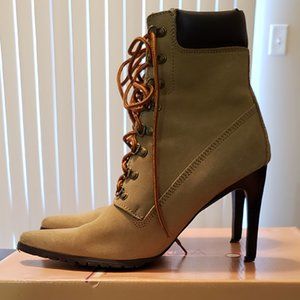 4 inch High Heel Faux Tim's - 8 1/2 - bit of an extended toe - Nubuck Tan